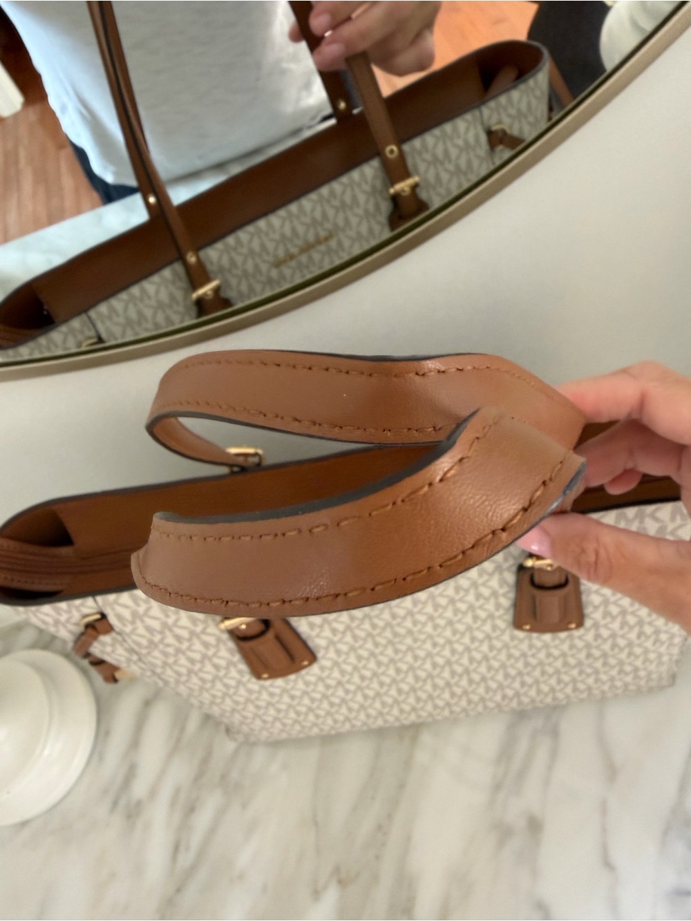 Michael Kors Cream and Brown MK Signature Shoulder Tote - Picture 5 of 11